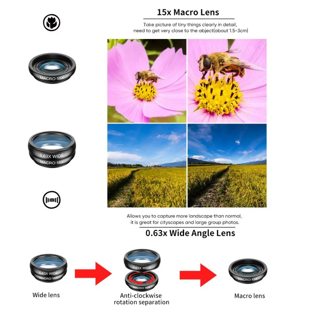 10-in-1 Mobile Phone Lens Kit: 22X Telephoto, Fisheye, Wide Angle, Macro Lens
